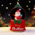 Weihnachtsschneekugel Spieluhr süßer Weihnachtsmann Kunstharz Figur Tisch Deko Geschenk - Groß 100 Schnee+Licht+Musik / 2062 Sitzende Blaue Box Hut