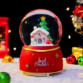Weihnachtsschneekugel Ornament mit niedlichem Kunstharz Haus und Schneemann fur Festtagsdeko. - Schneemann Haus Stil(396) / Mittel 80# LED Licht+Musik