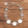 DIY Legierung Schneeflocke Armband Rohlinge mit runden Lünettenschalen und Herz Anhänger. - 12mm Runder Boden / Antiksilber