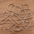 DIY alloy geometric bezel pendants mixed shapes open back charms for resin jewelry craft - 10 Pieces/Pack / Silver