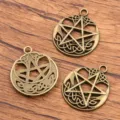 Ciondolo pentagramma cavo in lega di zinco per creazione gioielli, bronzo vintage. - Bronzo