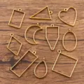 Mixed geometric open bezel charms set, gold alloy UV resin pendant frames for DIY jewelry crafts. - 10 Pieces/Pack / Gold