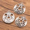 Ciondolo pentagramma luna in lega di zinco charm rotondo cavo accessori per il fai da te - Argento Antico