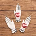Vintage alloy hand and red heart charm pendant for gothic DIY jewelry making accessories - Retro Hand Heart Charm (27H4-3) / 16x43mm