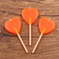 Orangen Herz Lutscher Harz Charms DIY Tasche Armband Schmuck Anhänger 30x68mm Zubehör - Orange