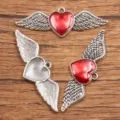 Vintage gotische hart vleugels legering sieraden bedels voor DIY oorbellen kettingen. - 18x53mm