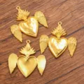 Gold sacred heart wings metal pendants DIY jewelry making accessories set of three pcs - Large Heart with Wings Charm (27B4-6) / 27B4-6 (42*43mm)