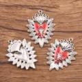Vintage Gotisch Heilig Hart Legering Hanger Rood Emaille Sieraden Accessoire - 33x44mm