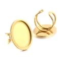Base per anello ovale in acciaio inossidabile dorato componente regolabile per DIY - 18x25mm / Oro