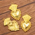 Gold Sacred Heart metal charms pendants for DIY jewelry making, bags and clothing accessories. - 27B3-6 (20*36mm)