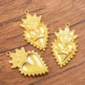 Gold Heart Pendant DIY Jewelry Accessory Crown Sacred Heart Charm for Crafting DIY - 27B4-1 (26*46mm)