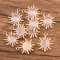 Breloques pendentif soleil en alliage DIY, plaqué or KC avec pierre violette, 18x21mm - 1 Pièce / KC Or Bleu Lac