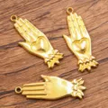 Gold hand shape heart charms pendant DIY jewelry making accessories findings supply items pack - 27B4-5 (15*43mm)