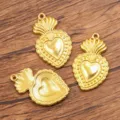 Gold sacred heart pendant charms with wings DIY jewelry making accessories for crafts 3pcs - 27B4-12 (22*35mm)