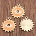 Gold alloy Turkish evil eye sun pendant DIY jewelry making accessories charm for crafts - Orange