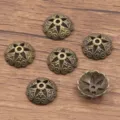 Antique bronze flower bead caps for DIY jewelry making, alloy spacer charms for bracelets. - 1309 Style (1309) / 5x19mm