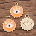 Colgantes redondos de aleación tono dorado mal de ojo esmalte para manualidades 18x21mm - Naranja