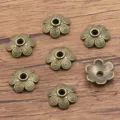 Antique bronze alloy flower bead caps for DIY jewelry making bracelet necklace spacer parts. - Six-petal Engraved Style (1311) / 1 Piece/Pack (4x13mm) / Antique Bronze
