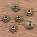 Antique bronze flower bead caps, alloy DIY spacer beads for bracelet and necklace making. - Hollow Flower Style (1659) / 3x10mm / Antique Bronze