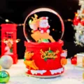 Christmas snow globe decoration with Santa Claus and reindeer, glowing desktop ornament. - Santa Riding Deer (2086) / Large 100mm with Snowfall+Light+Music
