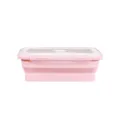 Fiambrera de silicona plegable en rosa, recipiente de comida cuadrado portátil con tapa. - 8 Pulgadas / Rosa