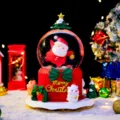 Weihnachten Schneekugel Dekoration mit Weihnachtsmann leuchtende Schneeszene Tischdeko - Stehender Weihnachtsmann Mit Stern (2062W) / Groß (100#) Schneiend Extern Rotierend
