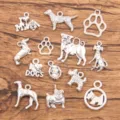 13 styles cute dog metal charms puppy paw bone heart pendants for DIY jewelry making. - 10 Pieces Assorted Set (No Duplicates) / 15g Pack