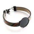 DIY leere Lünette Armband mit ethnischem Muster PU Lederriemen und schwarzer Metallschale. - Muster 2 / 24mm / Schwarz