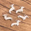Silver dachshund dog charms metal pendants for DIY jewelry making accessories craft supplies. - Style 1 Dachshund Charm / 13x21mm