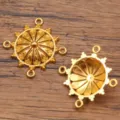 Goldene Zinklegierung hohle Blume Mehrfachring Stecker Schmuck Charms DIY Zubehoer - Stil 2 (26J4) / 26x26mm / Gold