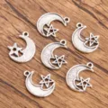 Vintage silver moon and star alloy charms pendants for DIY handmade jewelry making accessories. - Style 4 Moon / 16*20mm (1.1g/pc)
