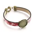 Rotes Blumen PU Leder Armband Vintage Bronze Lünette Schale DIY Schmuck Variante Stil Optik - Muster 3 - 18 mm Antikbronze
