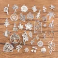 Detailed view of antique silver plant charms set, featuring leaves, lotus, and cactus designs. - 10 Styles Mixed Pack / 10 Pieces (Approx. 15g)