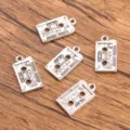 Vintage silver cassette tape metal charms alloy pendant jewelry DIY accessories pack of 5 - No.8 Cassette Tape Charm / 12x23mm (2.1g)