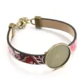 Vintage PU Leder Legierung Lünette Schale Armband DIY Rohling Basis Armband Modeschmuck - Muster 3 / 24mm / Antike Bronze