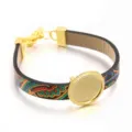 DIY PU Leder Blanko Lünette Armband mit buntem ethnischen Muster und goldenem Verschluss. - Muster 2 - 18 mm Goldfarben