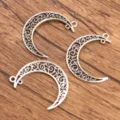 Silver filigree crescent moon pendant DIY alloy jewelry accessory component for handmade crafts. - Style 3 Moon / 30*40mm (2.2g/pc)