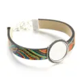 DIY Blanko-Tablett PU Leder Armband mit buntem Paisleymuster und Metallkomponenten. - Muster 2 - 18 mm Silberfarben