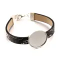 Schwarzes Paisleymuster PU Leder DIY Lünette Armband Rohling Legierung Schale verstellbar - Muster 1 / 24mm / Silber