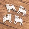 Silver pug dog charms metal pendants DIY jewelry making accessories crafts material pack 4pcs - Style 12 Pug Dog Charm