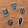 Gothic Black Enamel Alloy Pendants Set Tarot Cards Pentagram Cross Charms For Jewelry Making - 5 Pieces/Pack / 5 Pieces Set