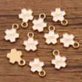 DIY Emaille Blumen Anhänger KC vergoldet Legierung Schmuck Zubehör 8x11mm Basteln Dekoration. - Weiß