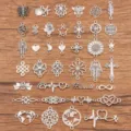 Assortiment de breloques connecteurs en alliage argent antique, styles fleurs, cœurs et géométriques. - Ensemble de Styles Assortis / 10 Pièces