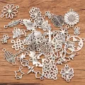 Breloques bijoux métal argenté fleur papillon feuille croix connecteurs pour loisirs créatifs - Pack de 30g