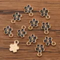 DIY Legierung schwarze Emaille Blumen Anhänger gold kleine Charm für Schmuckherstellung 8x11mm - Schwarz