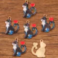 Alloy enamel cat charms with heart pendant KC gold DIY jewelry making accessories. - Black