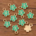 DIY grüne Blumen Legierung Charms KC Gold Tropfen Öl Metall Anhänger für Handwerk Schmuck. - Grün
