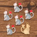 Alloy Enamel Cat Charm Pendant KC Gold Cute Animal DIY Jewelry Accessory Variant - Gray