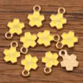 DIY Legierung Blumen Schmuck Anhänger, KC Gold plattiert gelb Emaillierte Kirschblüte. - Gelb