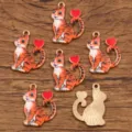 DIY alloy enamel cat charms pendants KC gold cute animal jewelry making supplies - Orange